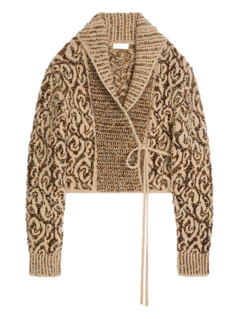 DRIES VAN NOTEN jacquard wrap cardigan - Neutrals - zdjęcie produktu nr 1