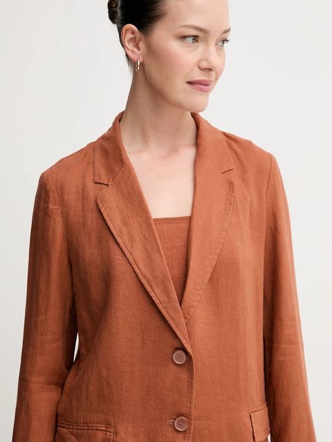 United Colors of Benetton marynarka lniana kolor brązowy jednorzędowa gładka
