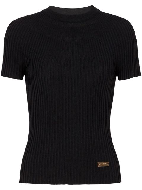 Balmain logo-plaque ribbed knit top - Black - zdjęcie produktu nr 1