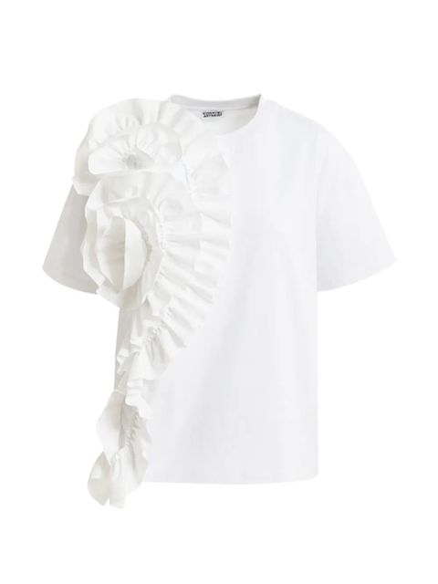 Essentiel Antwerp ruffled-detail floral-appliqué T-shirt - White - zdjęcie produktu nr 1