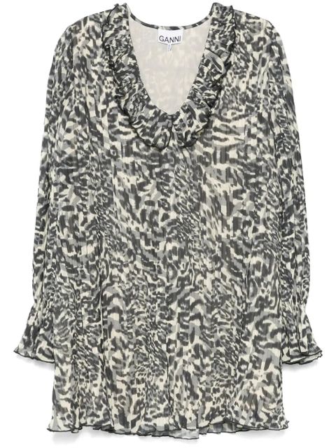 GANNI printed pleated mini dress - Black - zdjęcie produktu nr 1