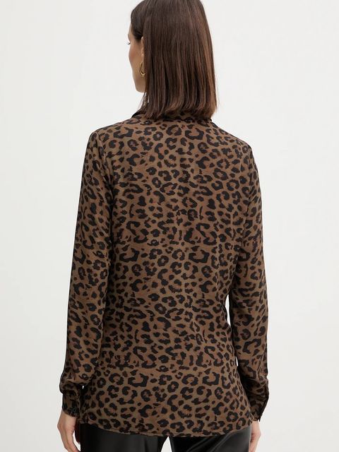 Guess koszula NEW CLOUIS damska kolor brązowy regular z kołnierzykiem klasycznym W5BH73 WGLA2