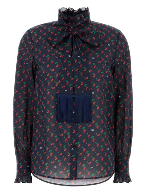 Valentino Garavani cherry-print ruffled shirt - Blue - zdjęcie produktu nr 1