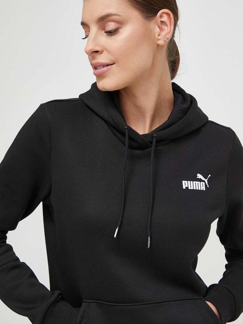 Puma bluza damska kolor czarny z kapturem gładka 586799