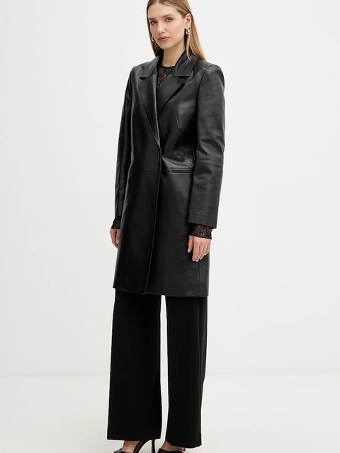 BOSS płaszcz skórzany kolor czarny 50556276