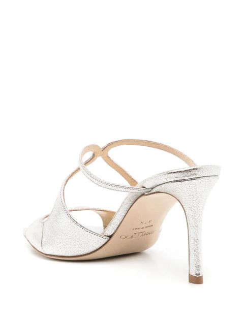 Jimmy Choo Anise 75mm metallic leather mules - Silver