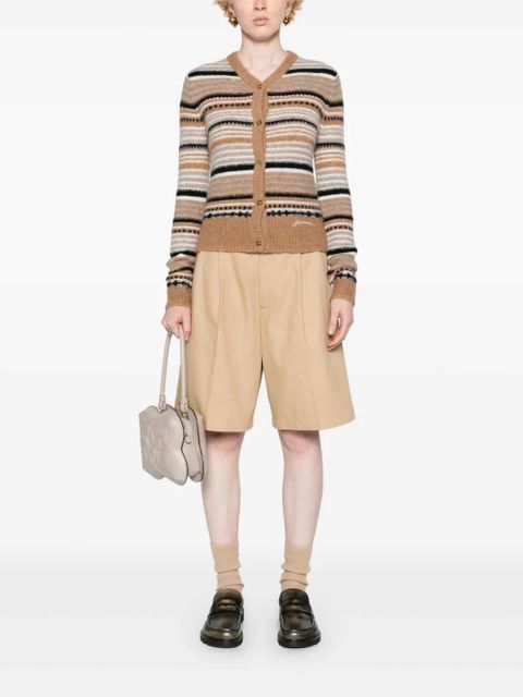 GANNI logo-buttons striped cardigan - Neutrals
