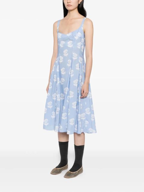 Marni sprayed roses-print poplin dress - Blue