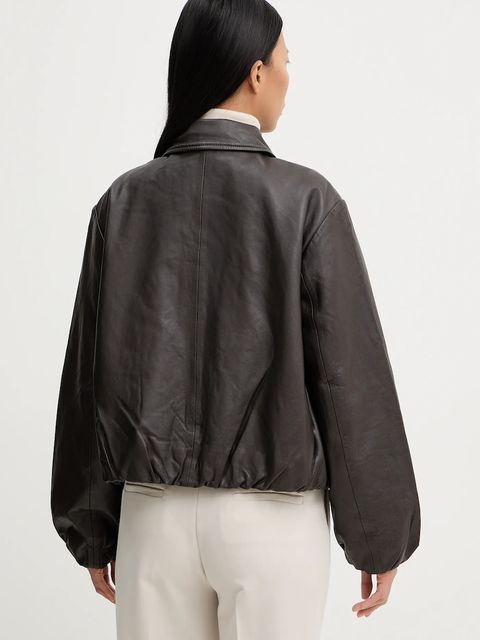 Marc O'Polo kurtka skórzana kolor brązowy przejściowa 5000007903 - zdjęcie produktu nr 2