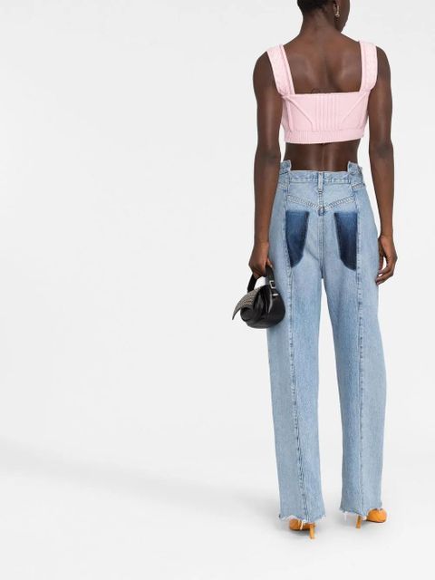 The Attico Miles ribbed-knit cropped top - Pink