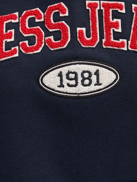 Guess Jeans bluza damska kolor granatowy z kapturem z aplikacją W4YQ09 KC811