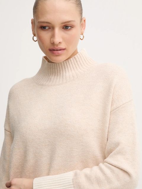 Marc Aurel sweter z domieszką wełny damski kolor beżowy z golfem 8027-8000-82089