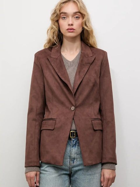 Answear.LAB marynarka kolor brązowy jednorzędowa gładka