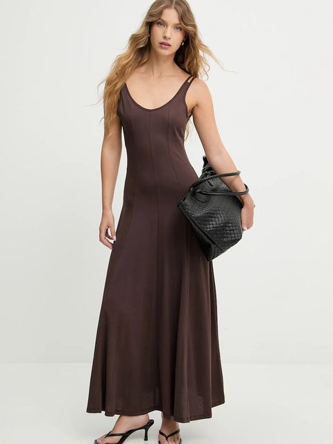 Answear.LAB sukienka bawełniana kolor brązowy maxi rozkloszowana - zdjęcie produktu nr 1