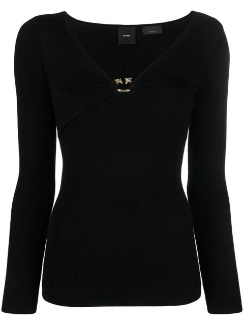 PINKO Love Birds ribbed-knit top - Black - zdjęcie produktu nr 1