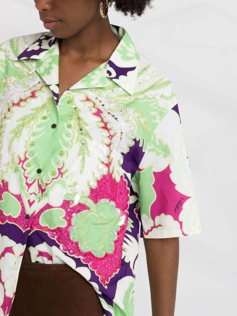 Valentino Garavani embellished floral-print shirt - Green