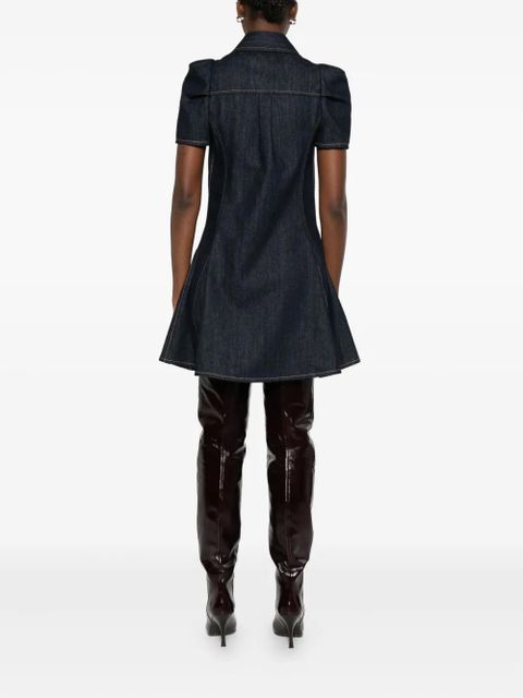 Alexander McQueen puff-sleeve button-front denim dress - Blue