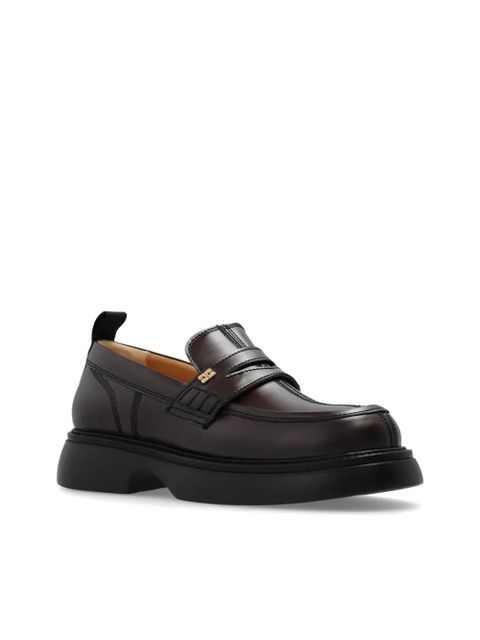 GANNI logo-plaque loafers - Brown