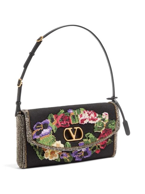 Valentino Garavani DeVain small embroidered shoulder bag - Black