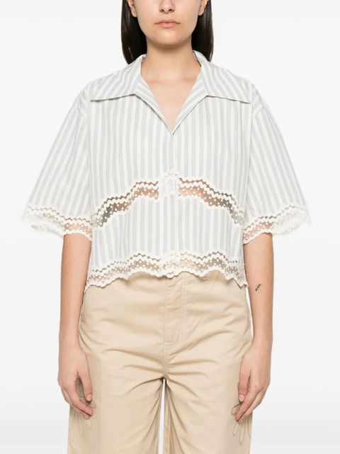 SANDRO lace-trim striped shirt - Neutrals