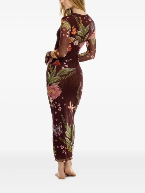 Agua By Agua Bendita floral-print mesh maxi dress - Brown