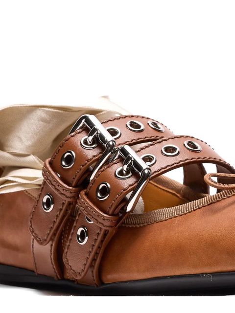 Miu Miu buckled lace-up ballet flats - Brown