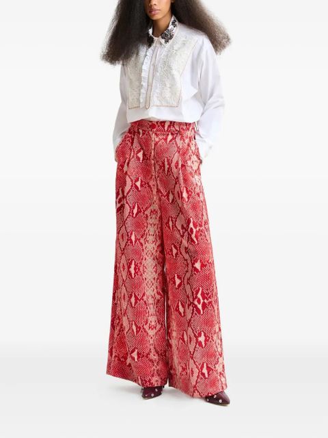Essentiel Antwerp pleated snakeskin-print trousers - Red
