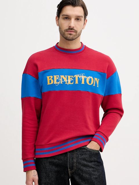 United Colors of Benetton bluza bawełniana x Stranger Things kolor bordowy z nadrukiem 342ZU10BA