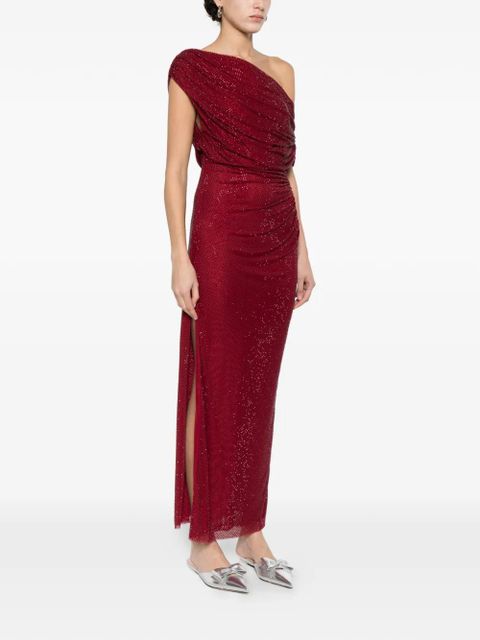 Self-Portrait one-shoulder ruched midi \dress - Red