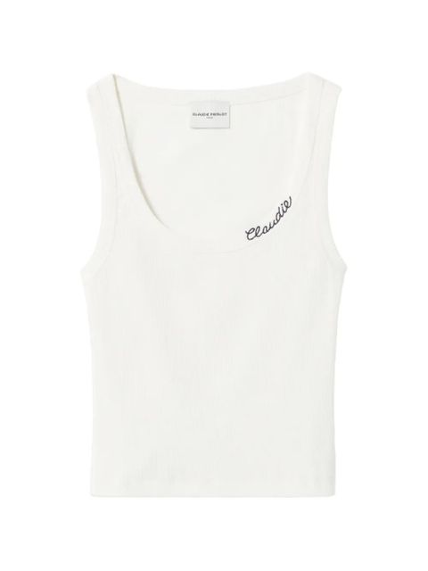 Claudie Pierlot embroidered ribbed-construction tank top - White - zdjęcie produktu nr 1