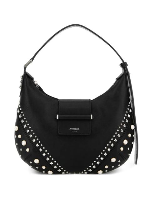 Jimmy Choo small Bar Hobo pearl-embellished leather shoulder bag - Black - zdjęcie produktu nr 1