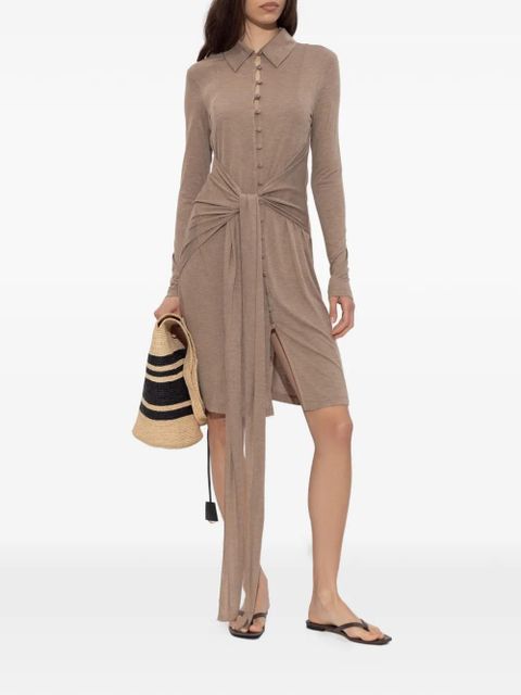 GANNI tie-detail button-up mini dress - Neutrals - zdjęcie produktu nr 2