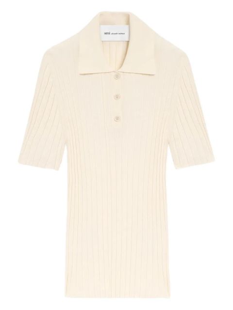 AMI Paris ribbed short-sleeves polo top - Neutrals - zdjęcie produktu nr 1