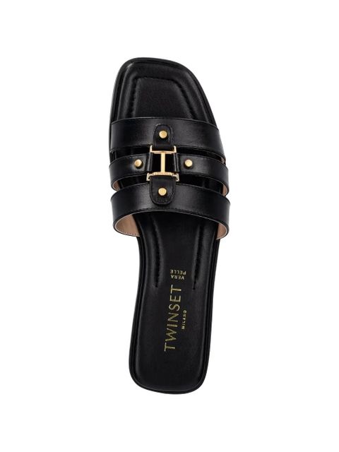 TWINSET logo-plaque triple-strap slides - Black