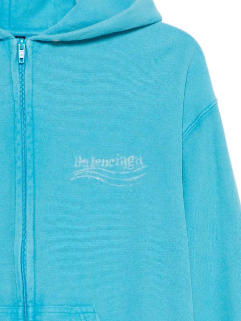 Balenciaga logo-detail cotton hoodie - Blue