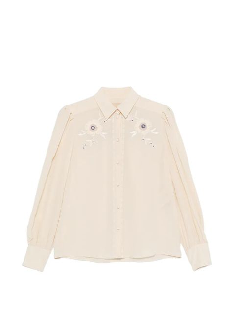 Valentino Garavani floral-embroidered pleated-sleeve blouse - Neutrals - zdjęcie produktu nr 1