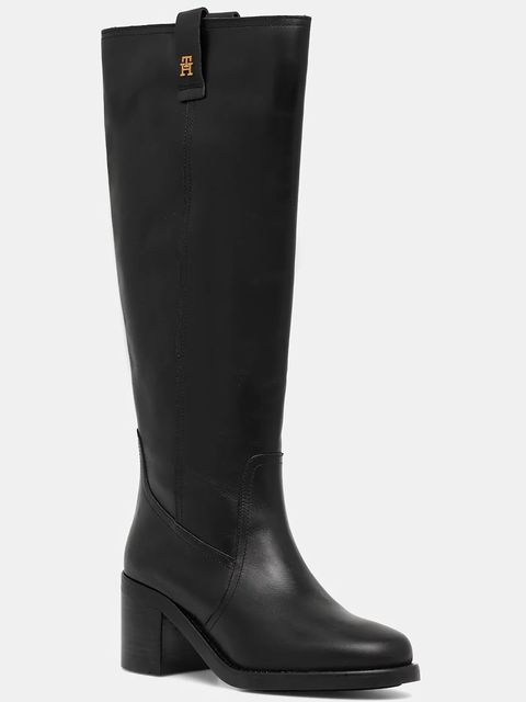 Tommy Hilfiger kozaki skórzane RIDING LTHR LONG BOOT BLOCK HEEL damskie kolor czarny na słupku FW0FW08777 - zdjęcie produktu nr 1