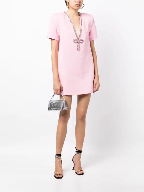 AREA crystal-embellished V-neck mini dress - Pink - zdjęcie produktu nr 2