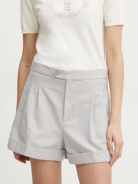 Twinset szorty z domieszką lnu kolor szary gładkie high waist 251TP2764 - zdjęcie produktu nr 1