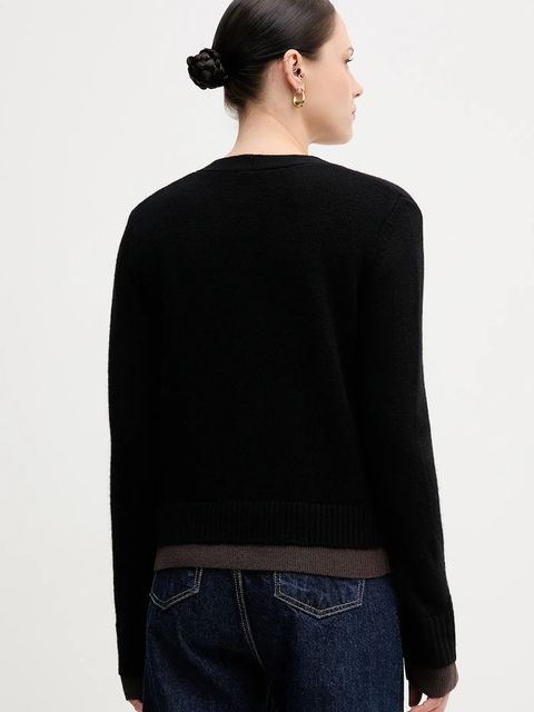 Sisley kardigan z dodatkiem wełny damski kolor czarny lekki 122WL602S - zdjęcie produktu nr 2