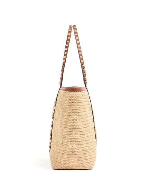 Valentino Garavani Rockstud raffia tote bag - Neutrals