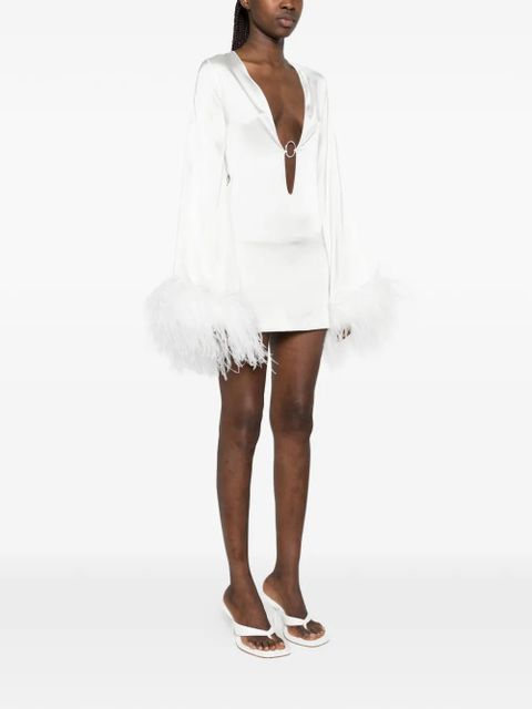 Oséree feather-trim mini dress - White