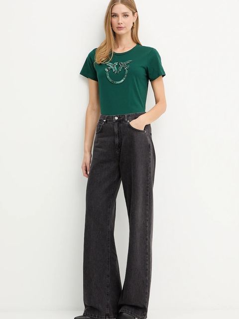 Pinko t-shirt bawełniany damski kolor zielony 100535 A2RN