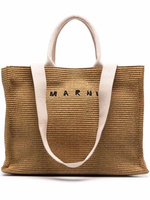Marni logo-embroidered raffia tote bag - Brown - zdjęcie produktu nr 1