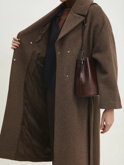 Answear Lab płaszcz wełniany kolor brązowy przejściowy oversize