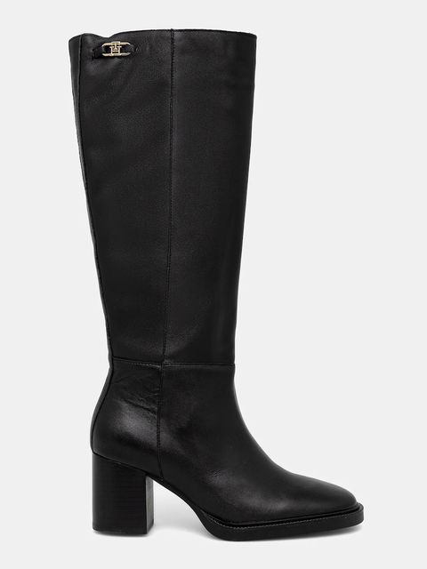 Tommy Hilfiger kozaki skórzane STACKED HEEL LEATHER LONG BOOT damskie kolor czarny na słupku FW0FW08865 - zdjęcie produktu nr 2
