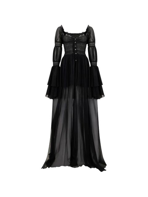 Blumarine gothic-style long-sleeve maxi silk dress - Black - zdjęcie produktu nr 1