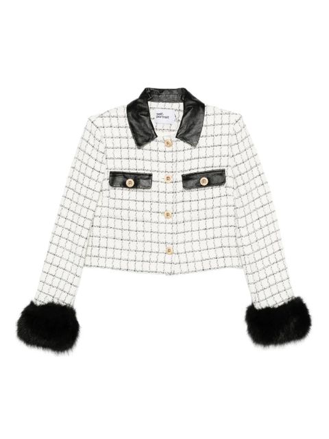 Self-Portrait checked faux-fur cuff jacket - Neutrals - zdjęcie produktu nr 1