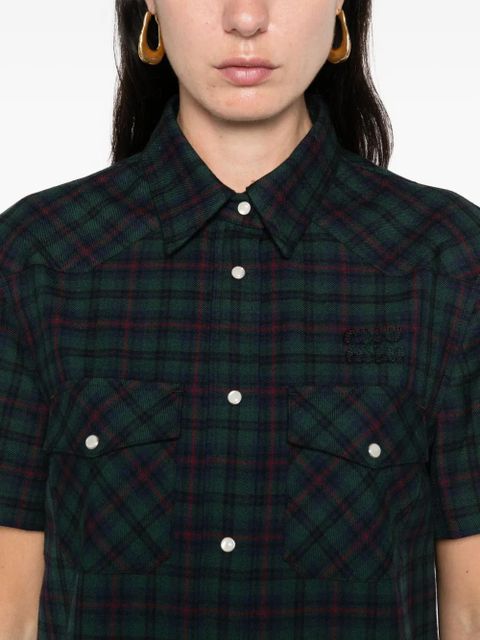 Miu Miu pleated plaid shirt mini dress - Green