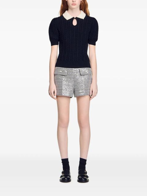 SANDRO collar-detail polo top - Black